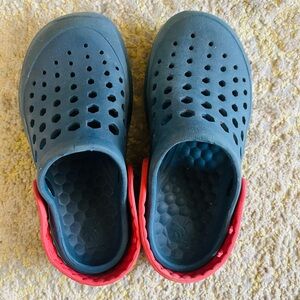 Blue and Red Slip On Clogs